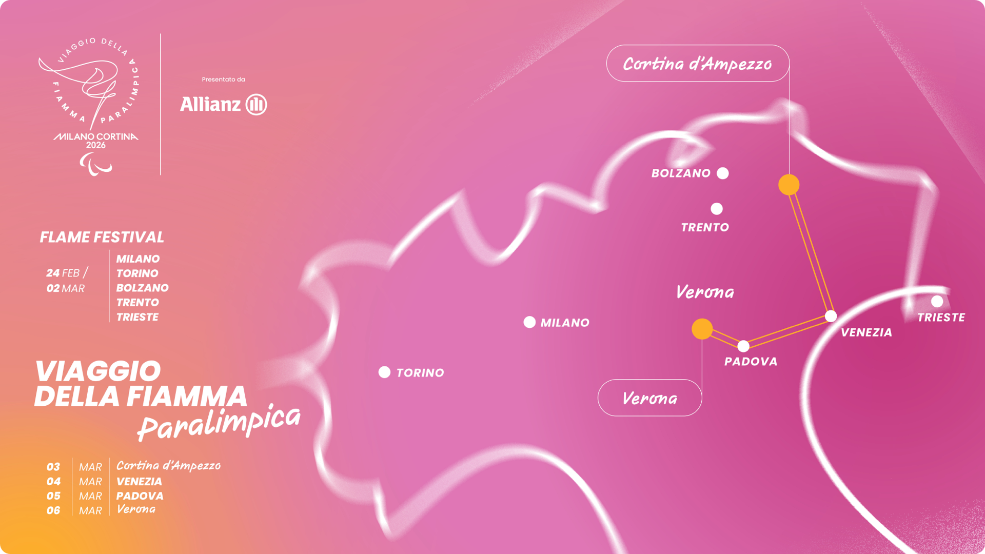Viaggio Fiamma Paralimpica: 03/03 Cortina d'Ampezzo, 04/03 Venezia, 05/03 Padova e 06/03 Verona